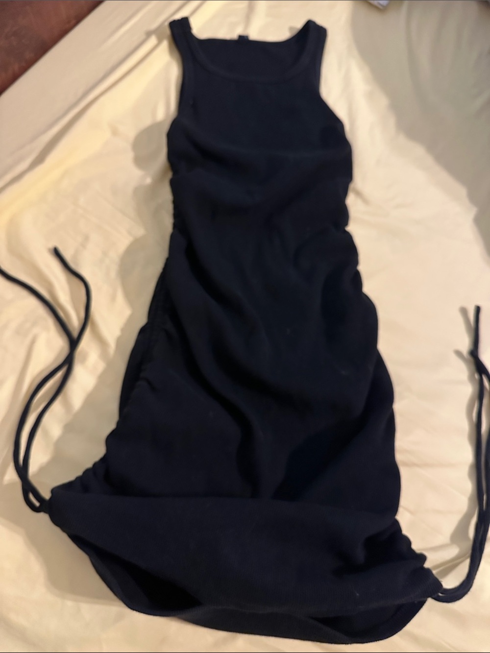 Sleeveless Navy Midi Dress with Side Drawstrings